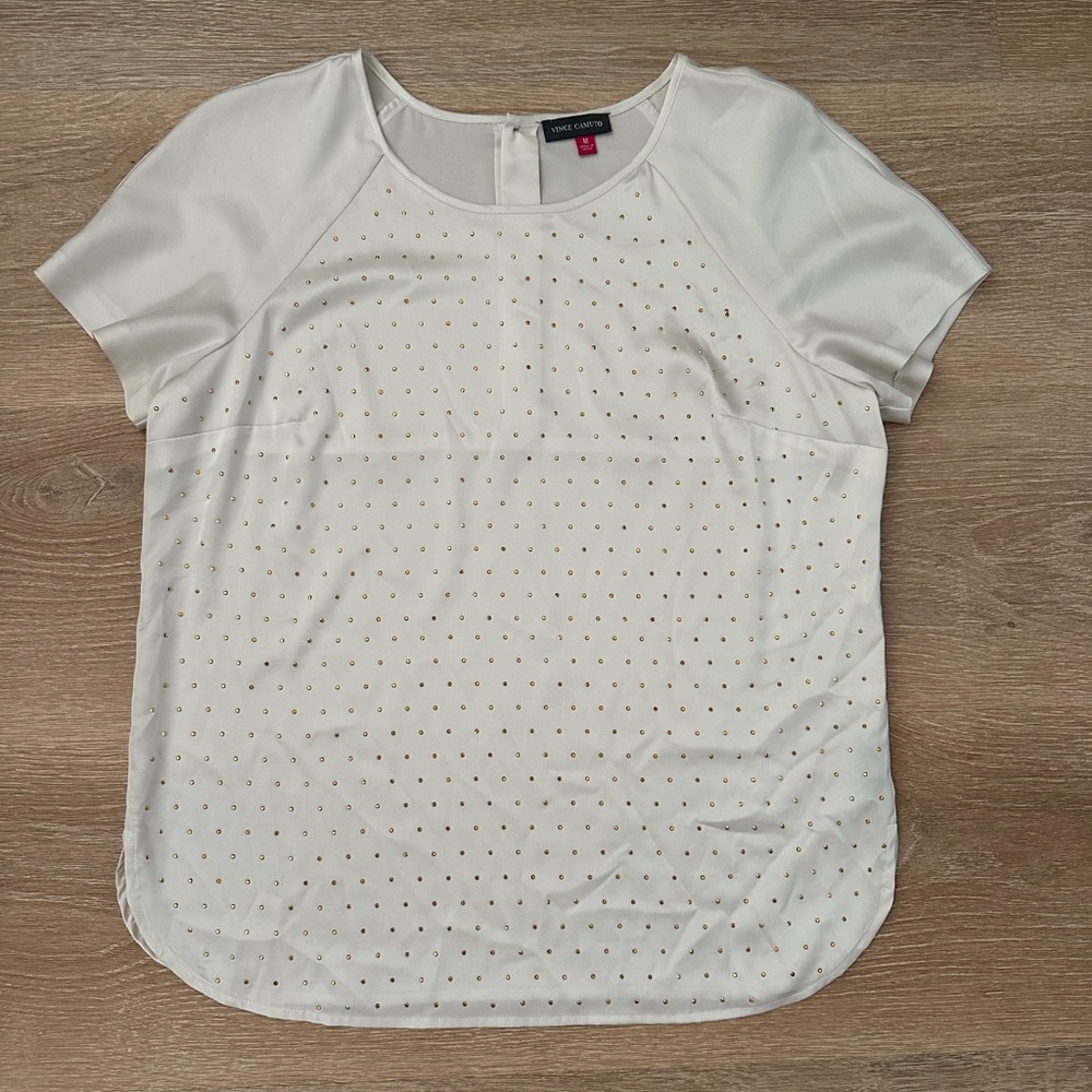 Vince Camuto White Blouse with Gold studs